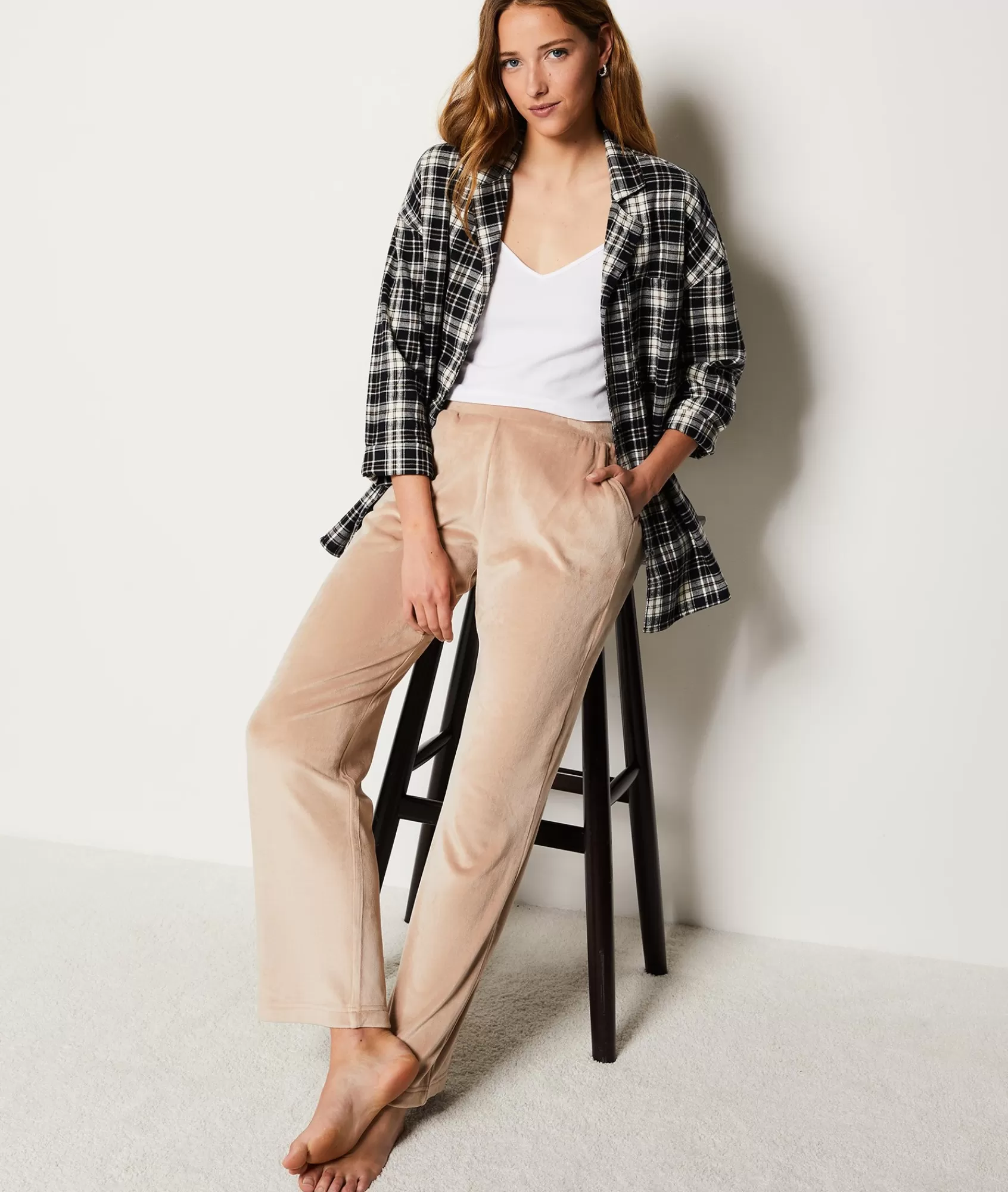 Etam Pyjama Tops>Checkered Cotton Pyjama Shirt
