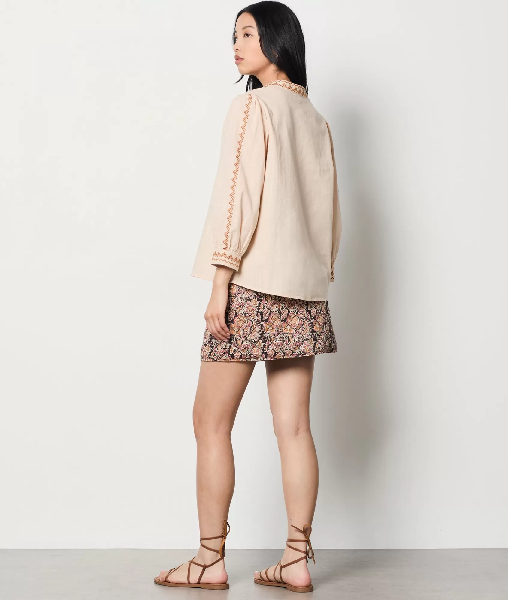 Etam Flowy Shirts>Embroidered 3/4 Sleeve Blouse