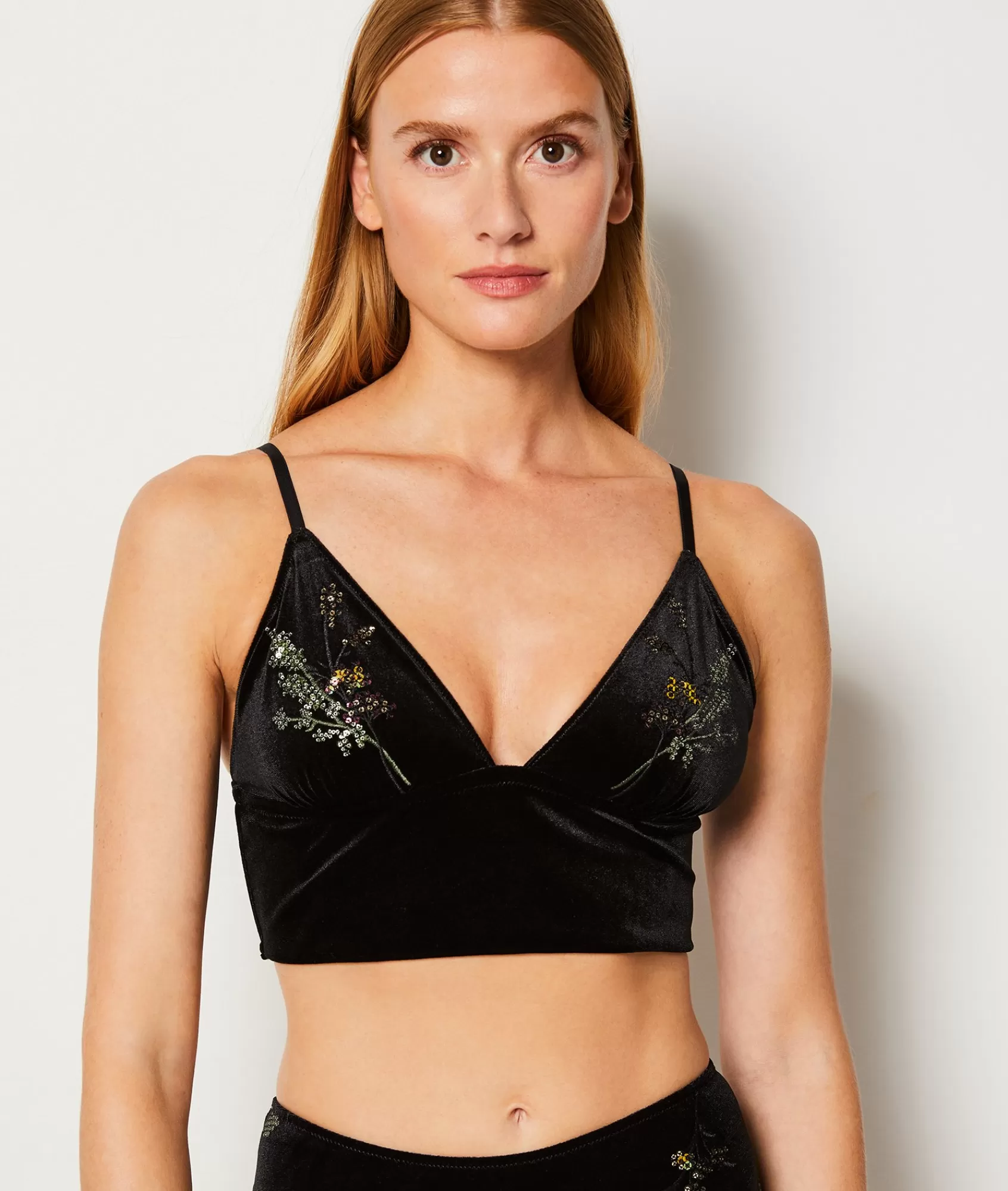 Etam Triangle Bras | Wireless Bras>Embroidered Velvet Wireless Bralette