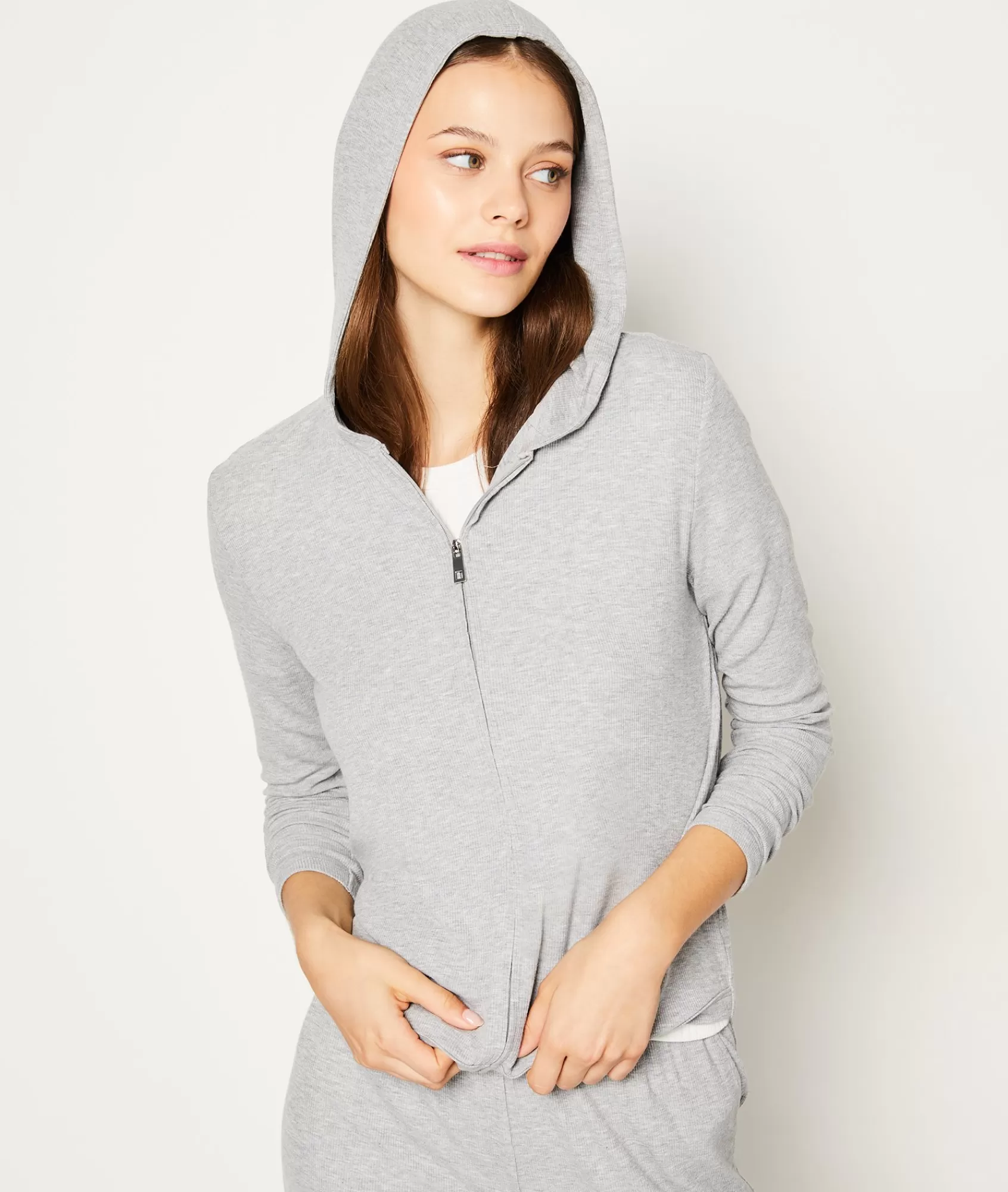 Etam Loungewear | Pyjama Ponchos, Sweatshirts & Jackets>Hooded Zip-up Pyjama Sweatshirt