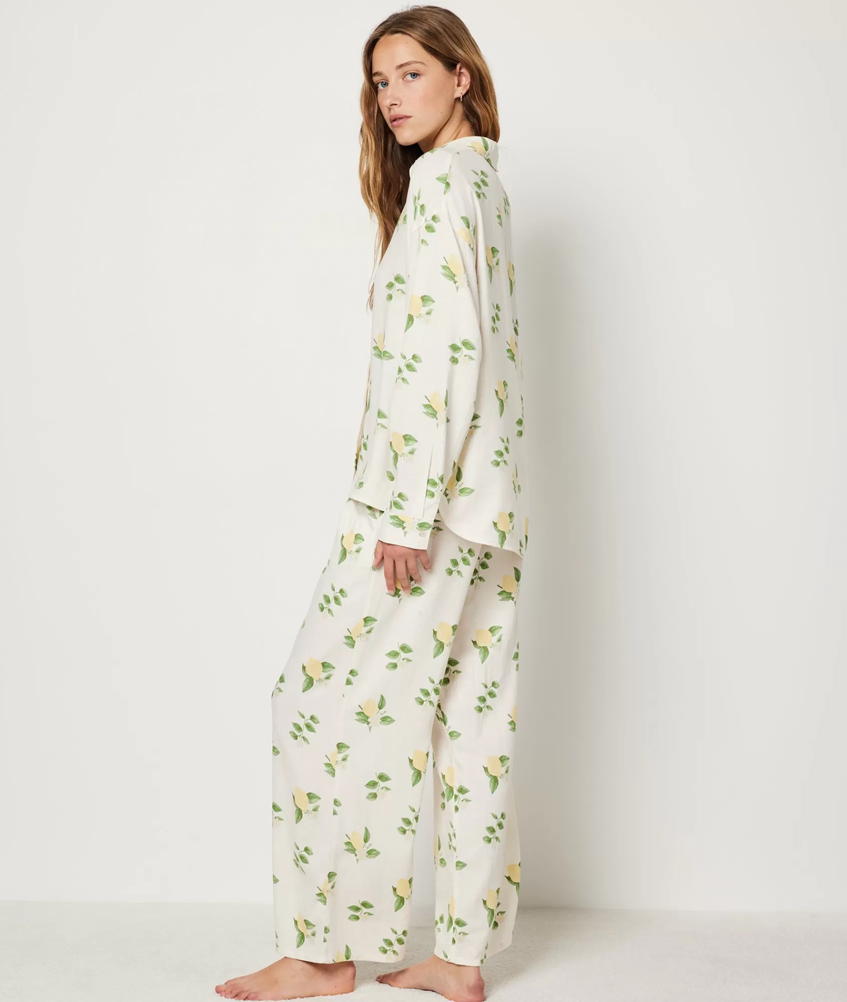 Etam Pyjama Tops>Linen Pyjama Shirt with Lemon Print