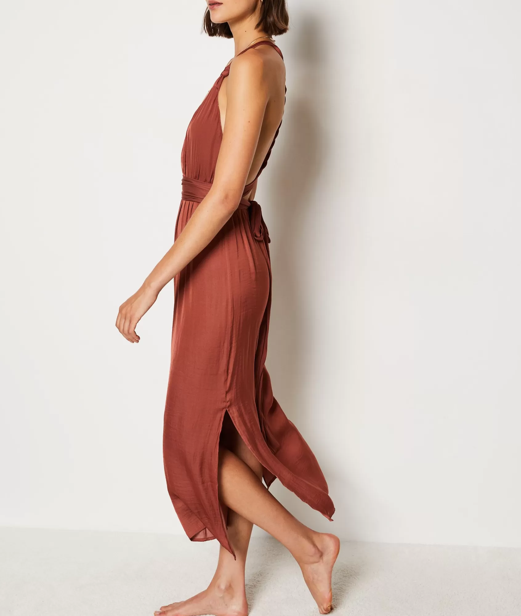 Etam Nightgowns>Long Satin Nightdress with Tie Belt