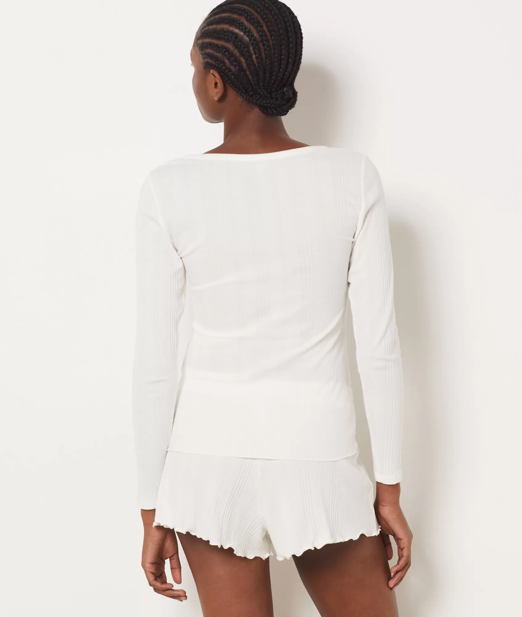 Etam Pyjama Tops>Long-sleeved T-shirt in Richelieu ribbed knit