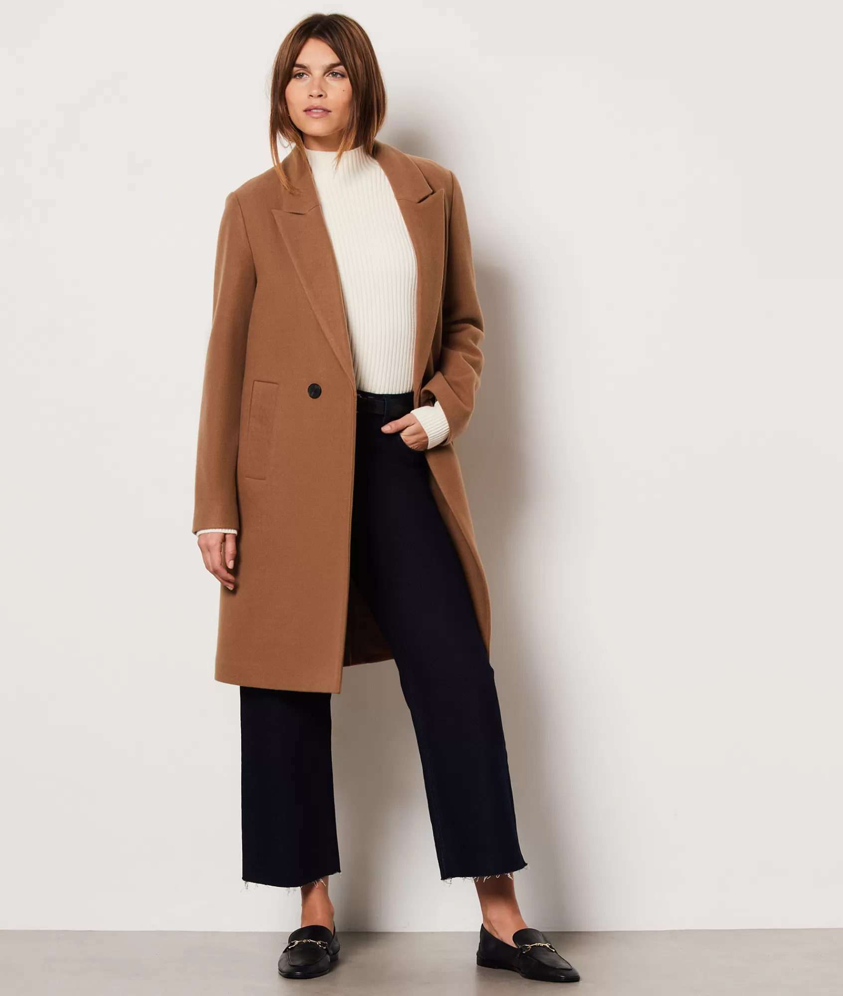 Etam Coats>Manteau long boutonné avec laine