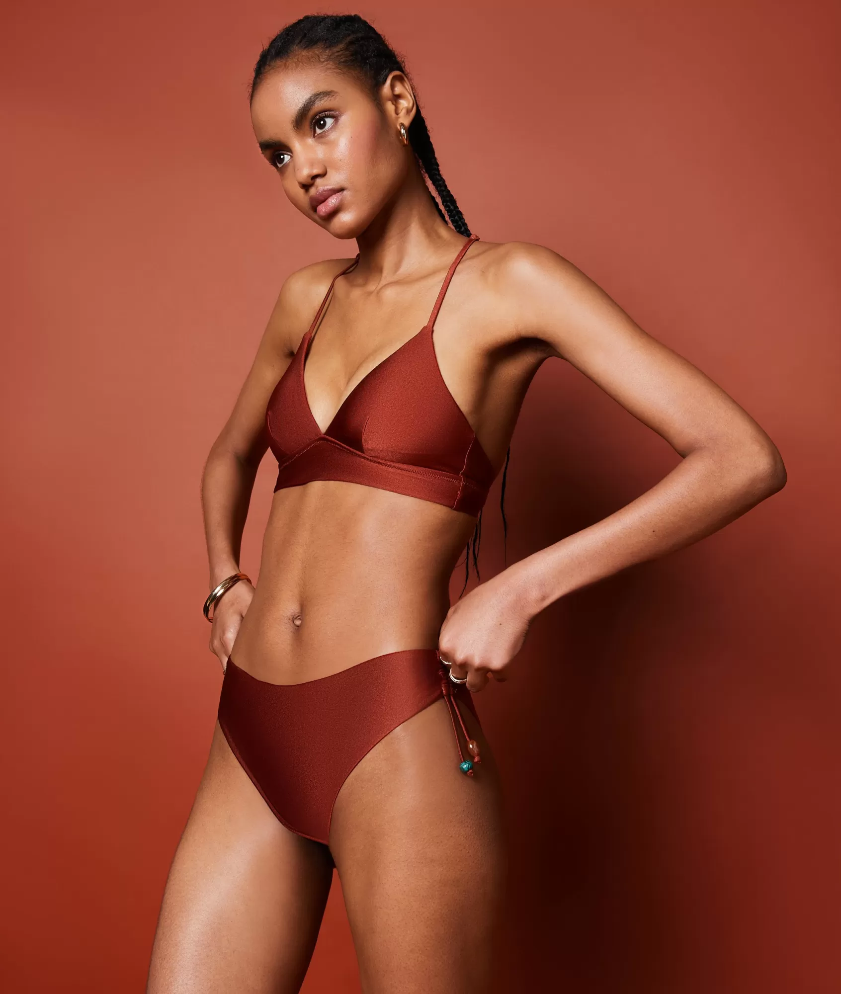 Etam Fancy Swimwear>Mid-rise satin bikini bottoms