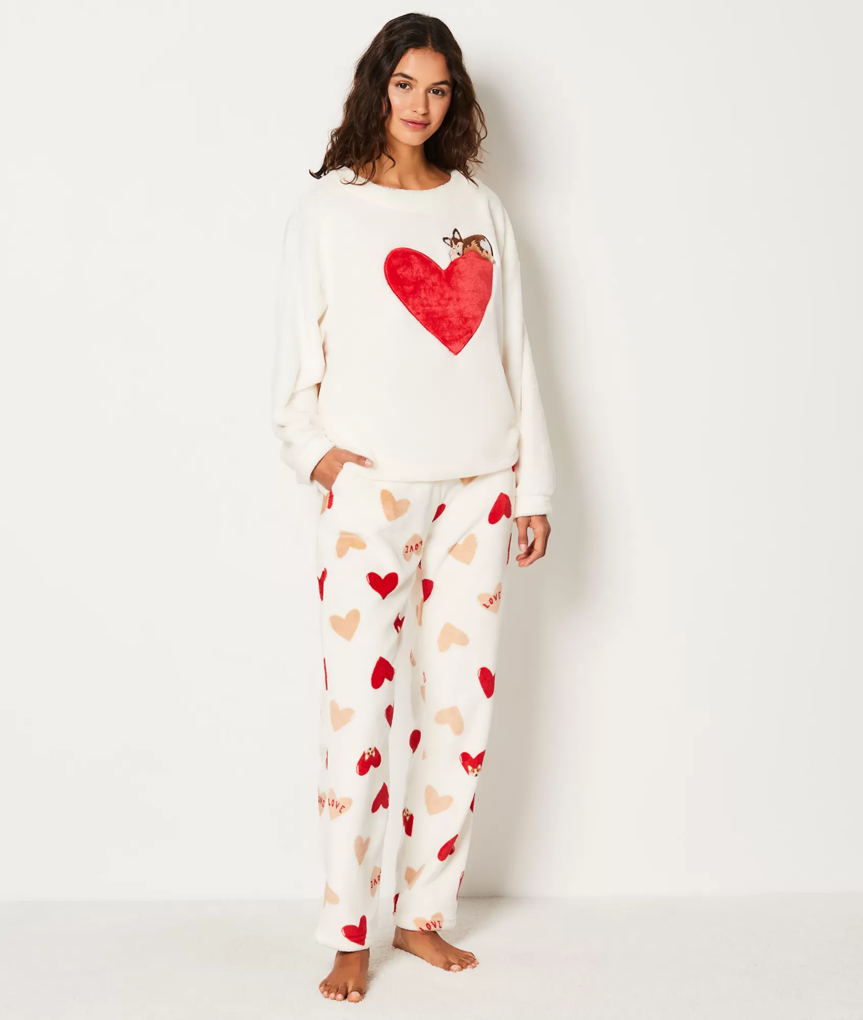 Etam Pyjama Bottoms>Pantalon de pyjama polaire à cœurs
