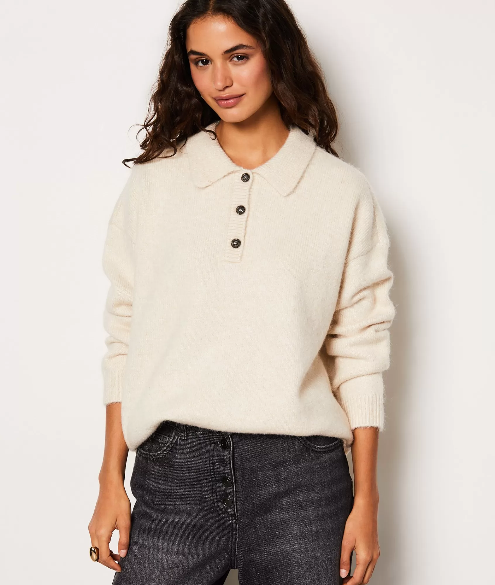 Etam V-necks>Pull col boutonné