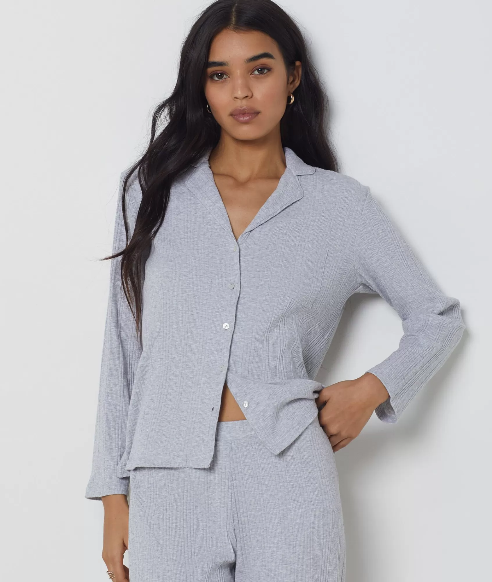 Etam Pyjama Tops>Richelieu Ribbed Knit Pyjama Shirt