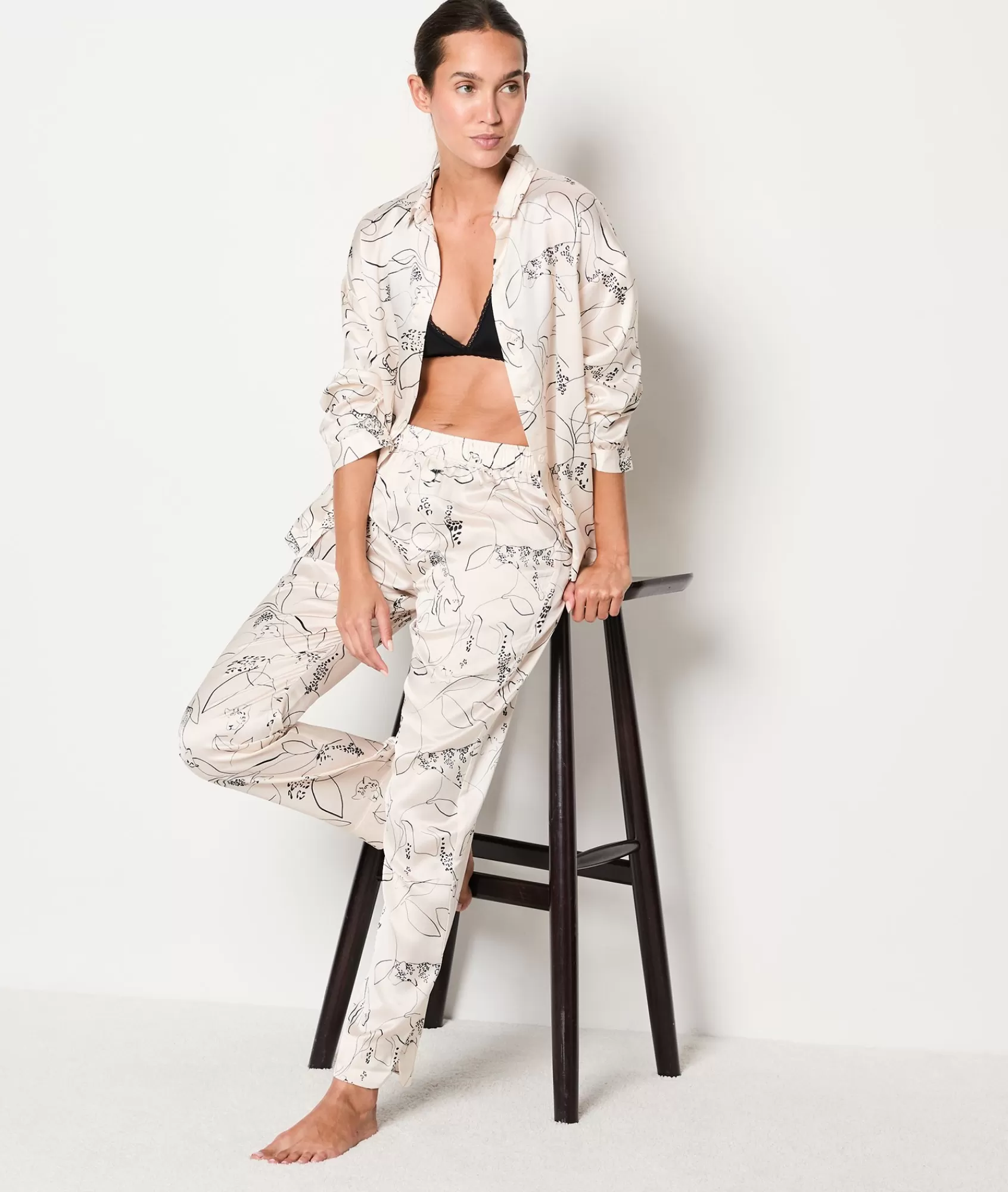 Etam Pyjama Bottoms>Satin trousers with leopard print