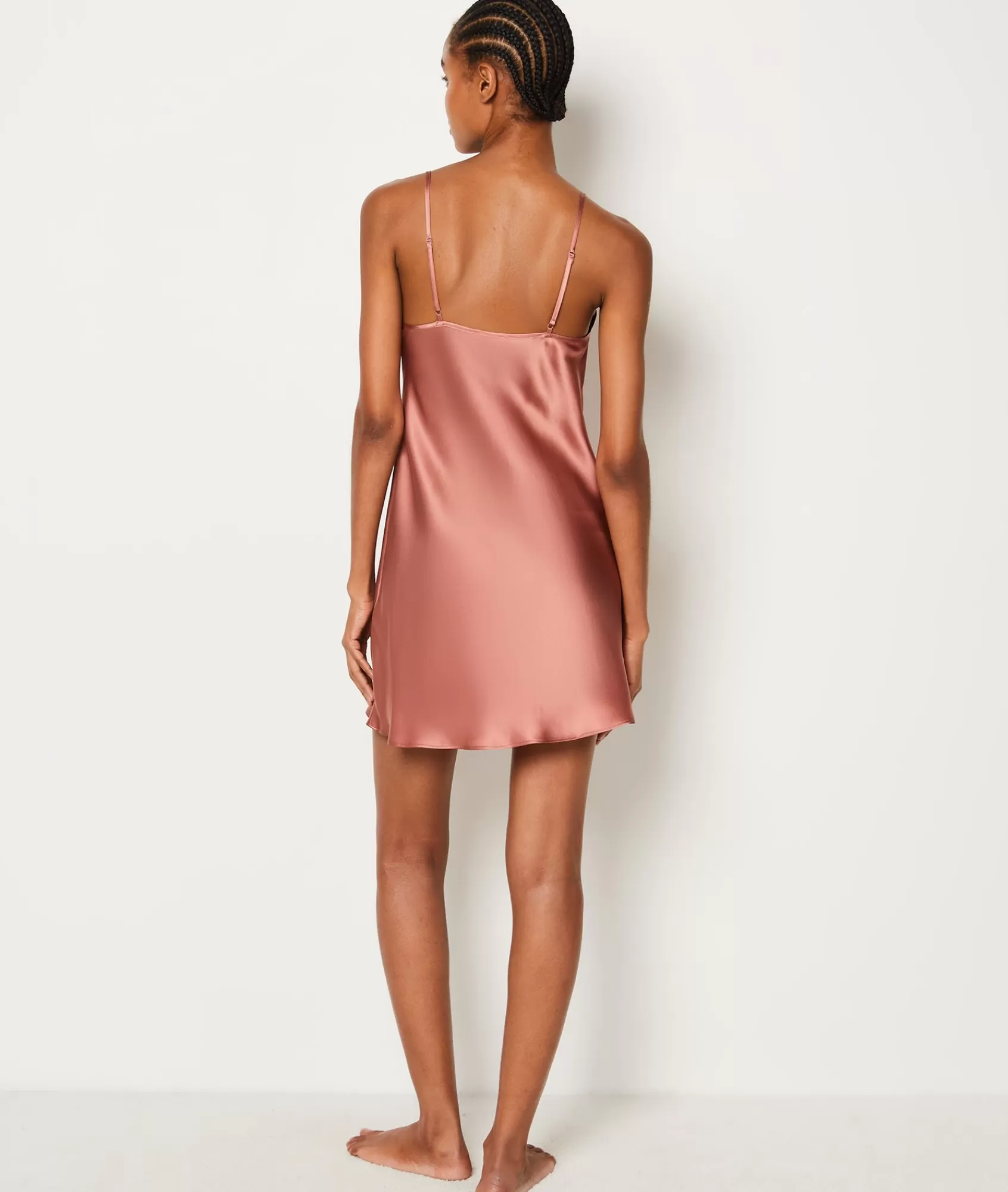 Etam Nightgowns>Short Satin Nightdress with Lace Neckline