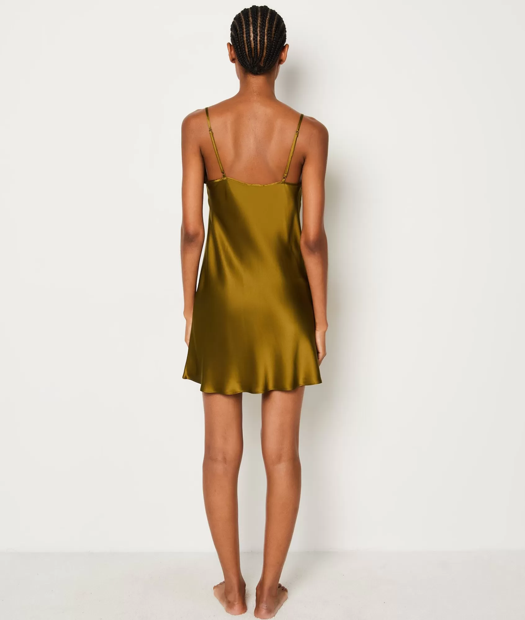 Etam Nightgowns>Short Satin Nightdress with Lace Neckline