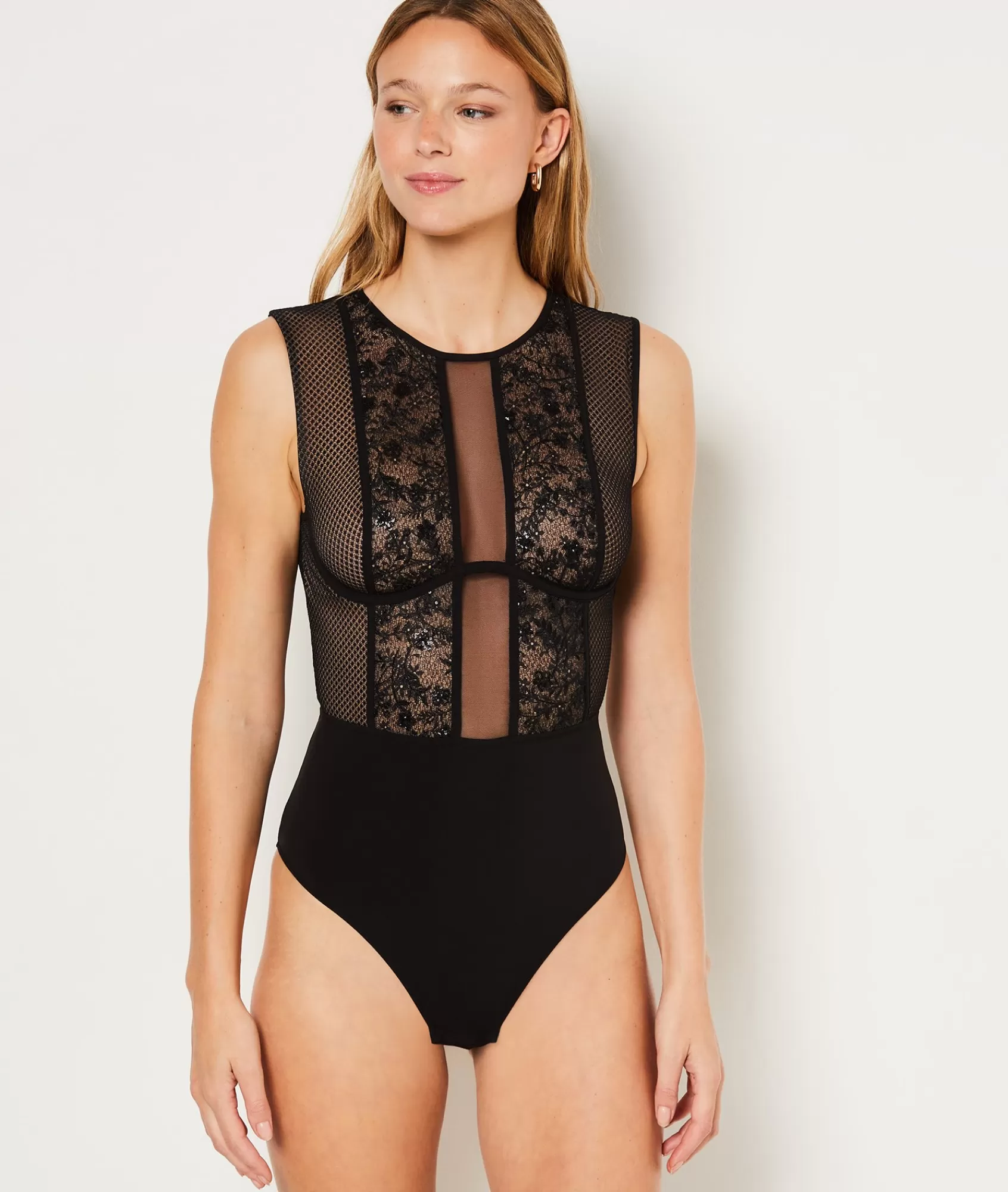 Etam Bodysuits>Short-sleeved Bodysuit in Tulle