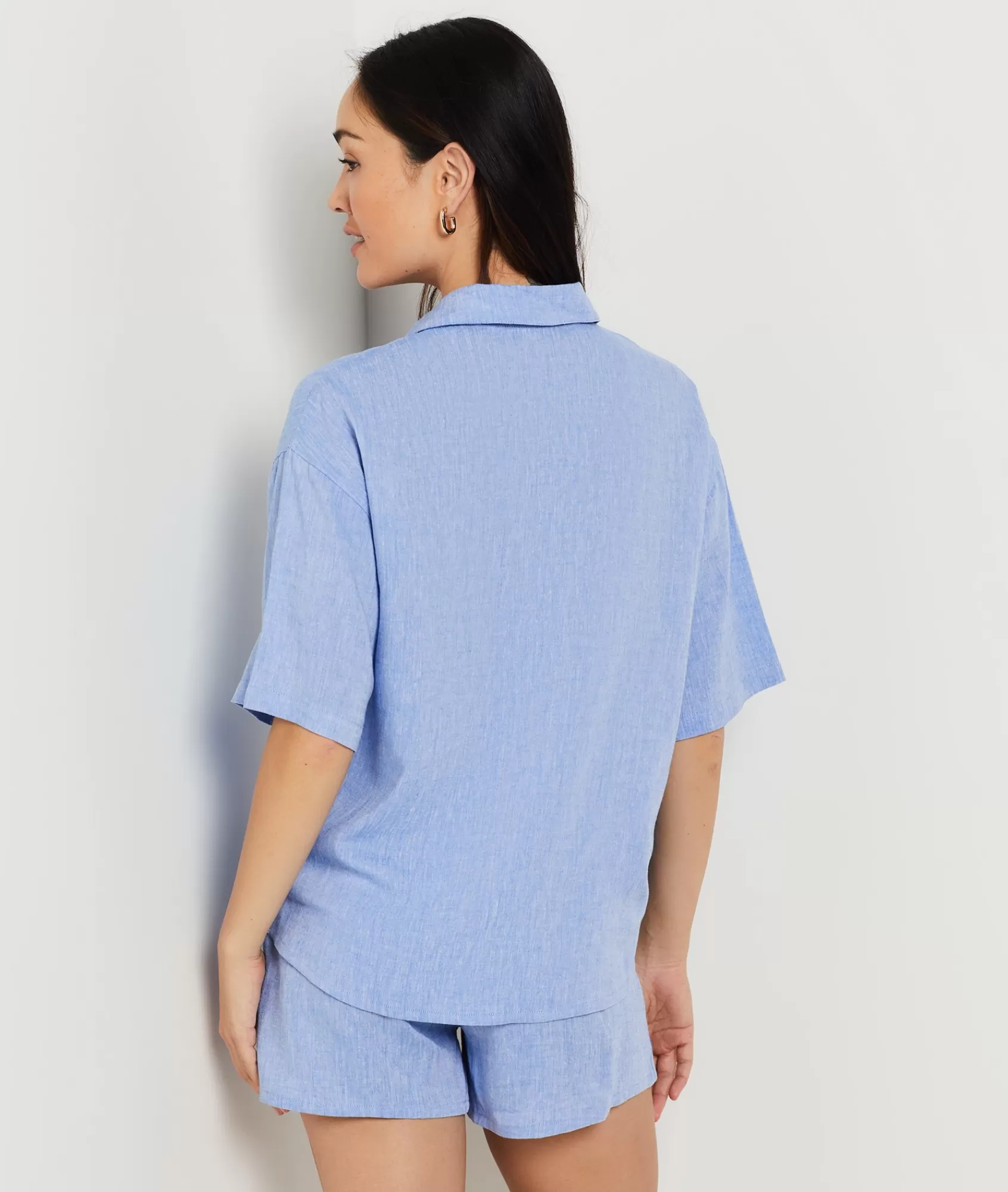 Etam Pyjama Tops>Short-sleeved pyjama shirt in blended linen