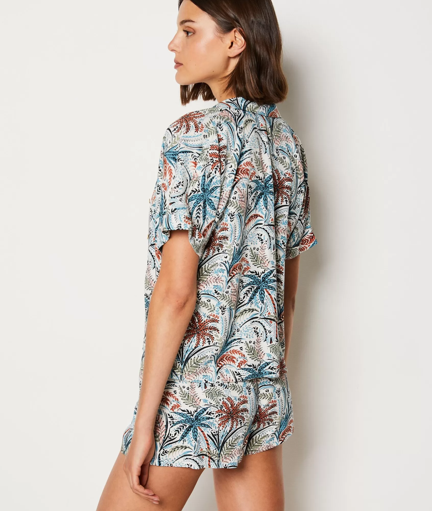Etam Pyjama Tops>Short-sleeved pyjama shirt with palm print
