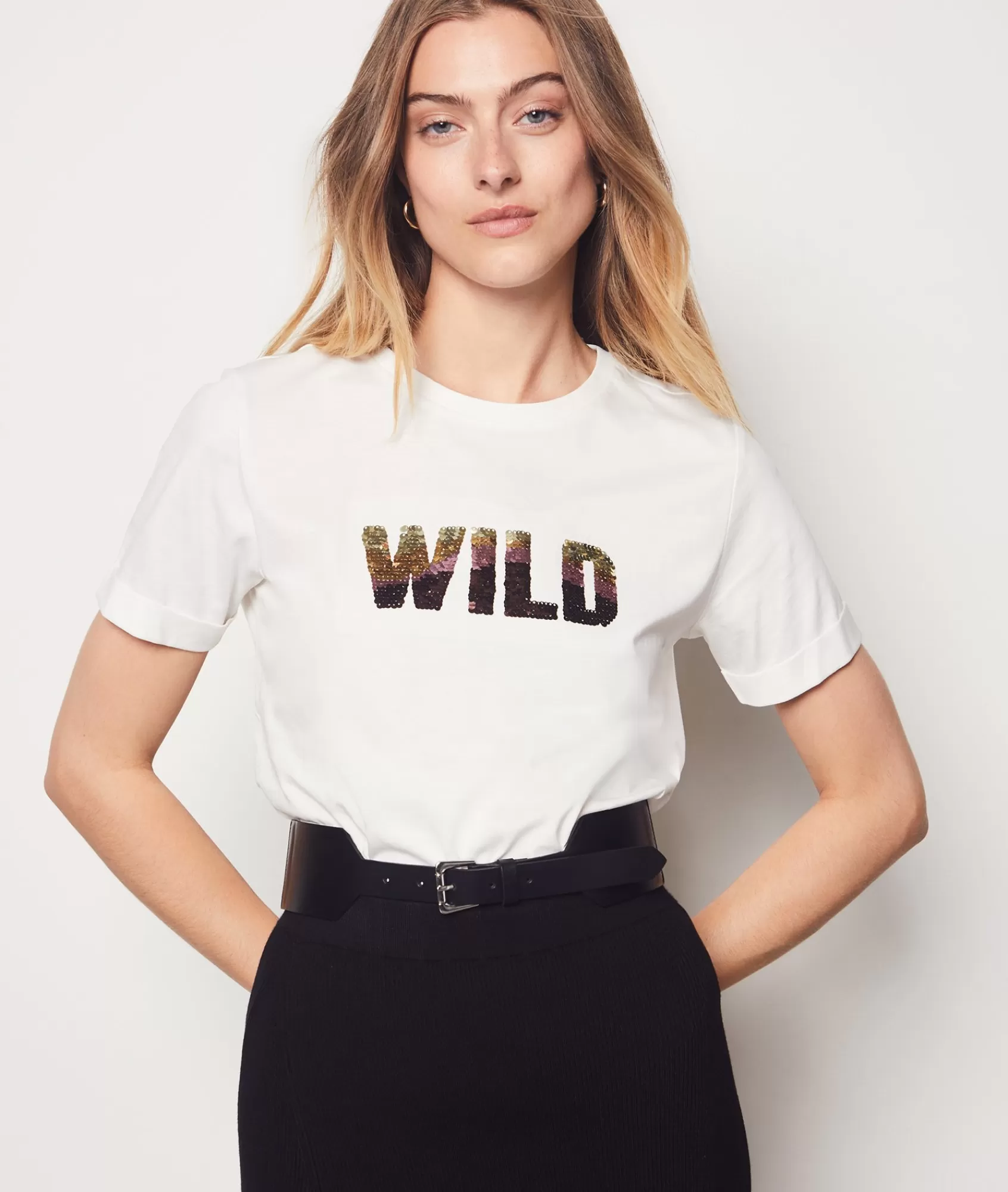 Etam Sequin | T-shirts>Short-sleeved Sequin T-shirt "Wild"