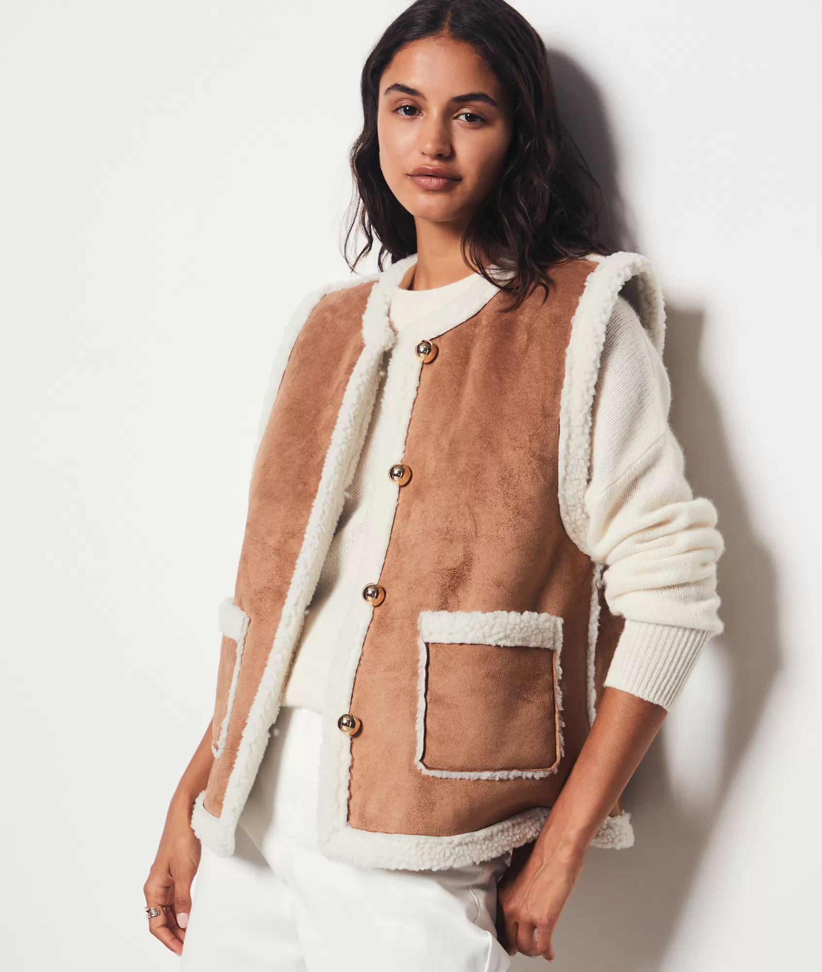 Etam Sleeveless>Sleeveless Faux Fur Coat