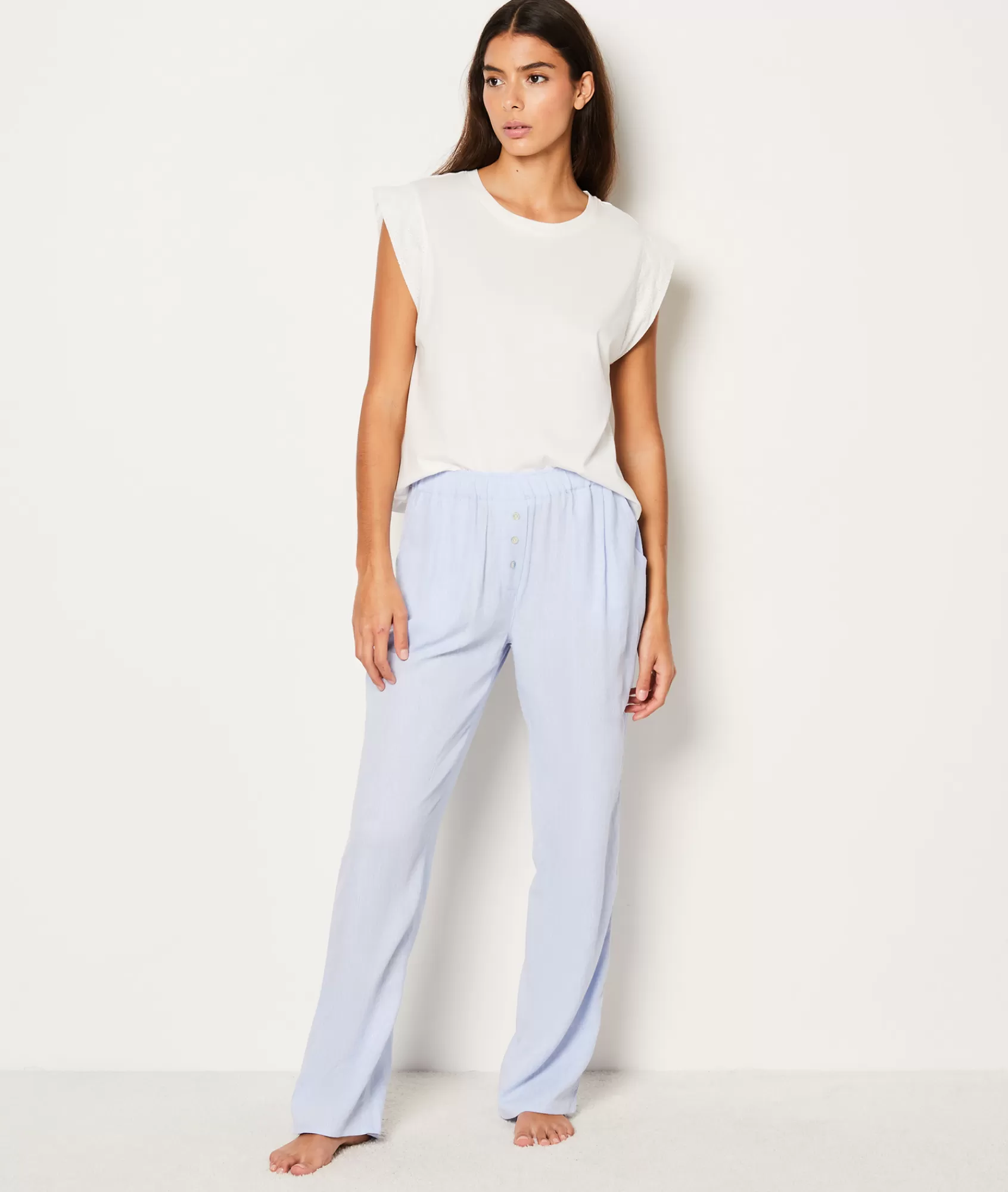 Etam Pyjama Bottoms>Straight Leg Linen Pyjama Trousers