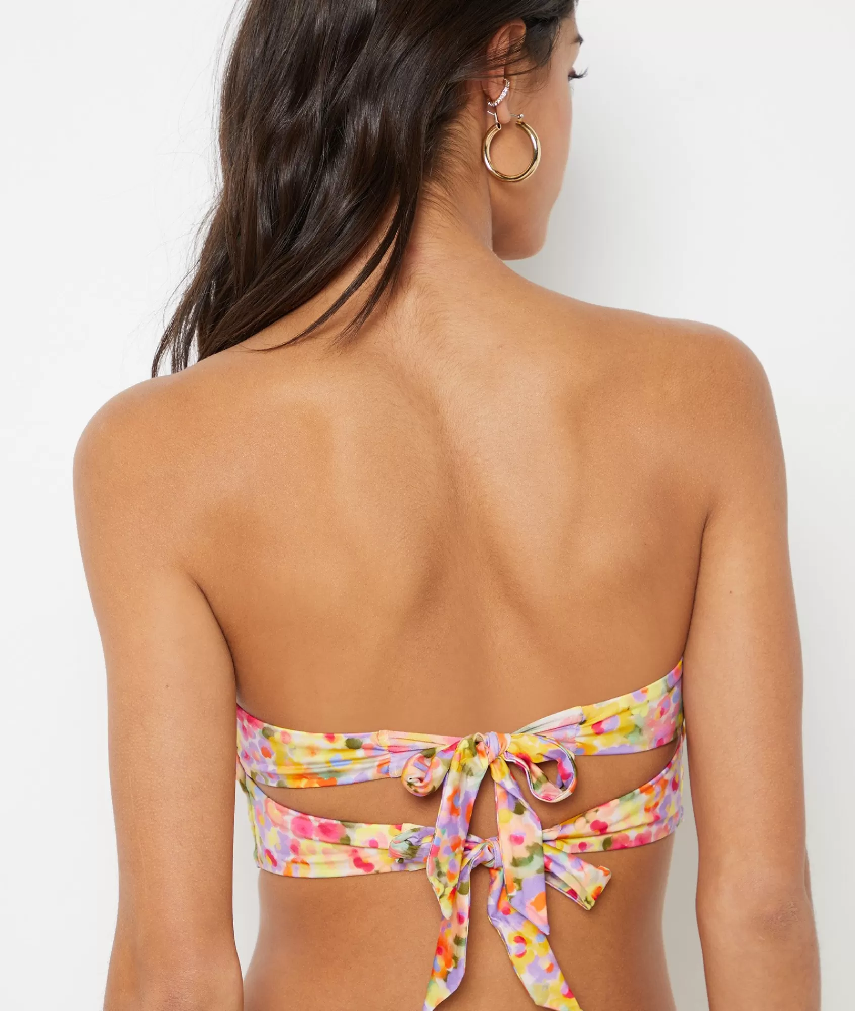 Etam Bandeau Tops | Printed Swimwear>Strapless Bikini Top with Tie Detail