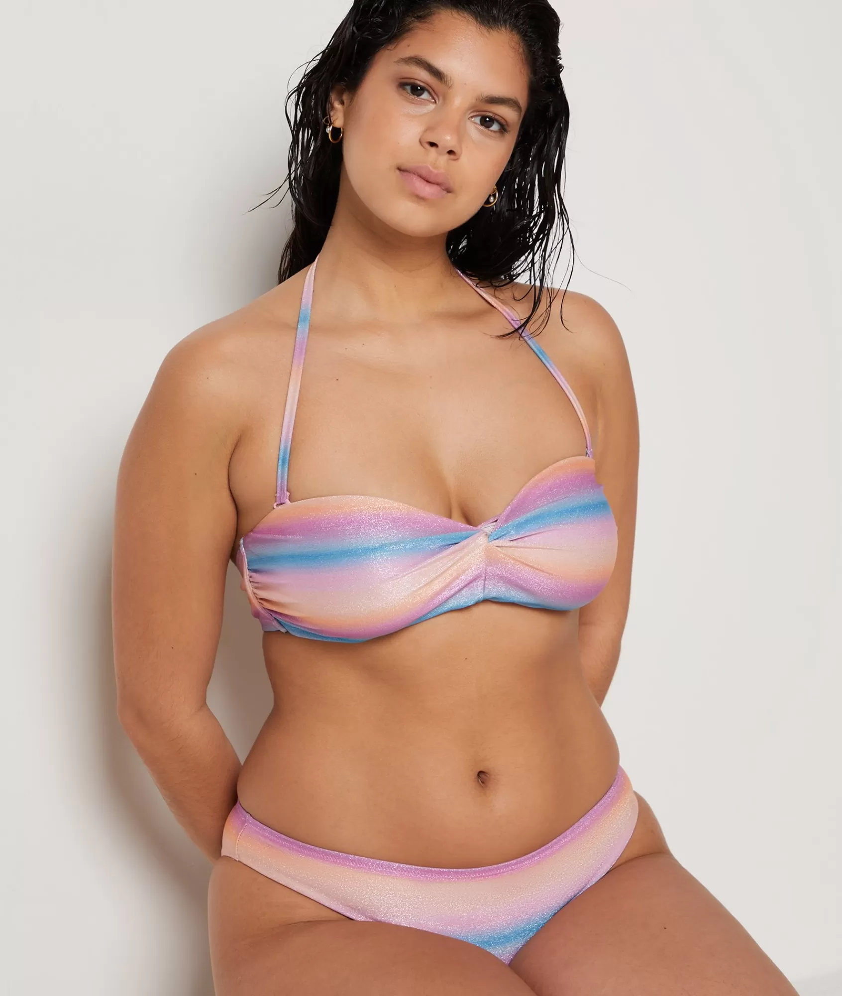 Etam Bandeau Tops | Curve Swimwear>Strapless Underwired Glitter Bikini Top