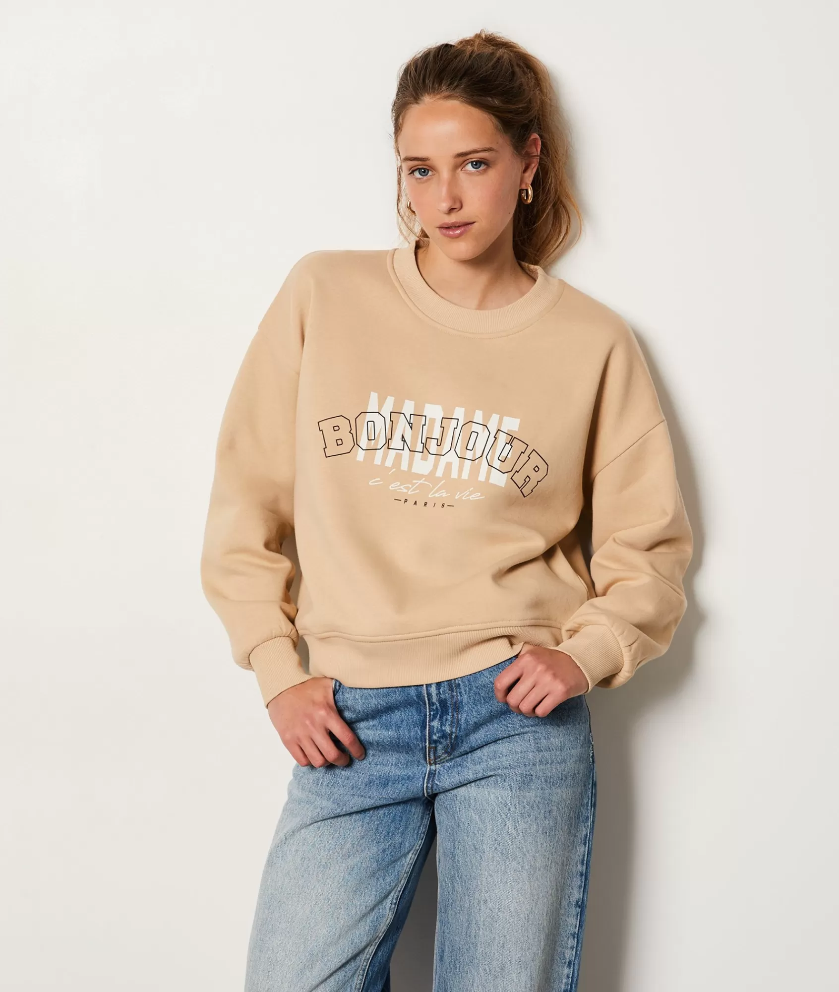 Etam Crewnecks>Sweatshirt with "Bonjour Madame" print in cotton