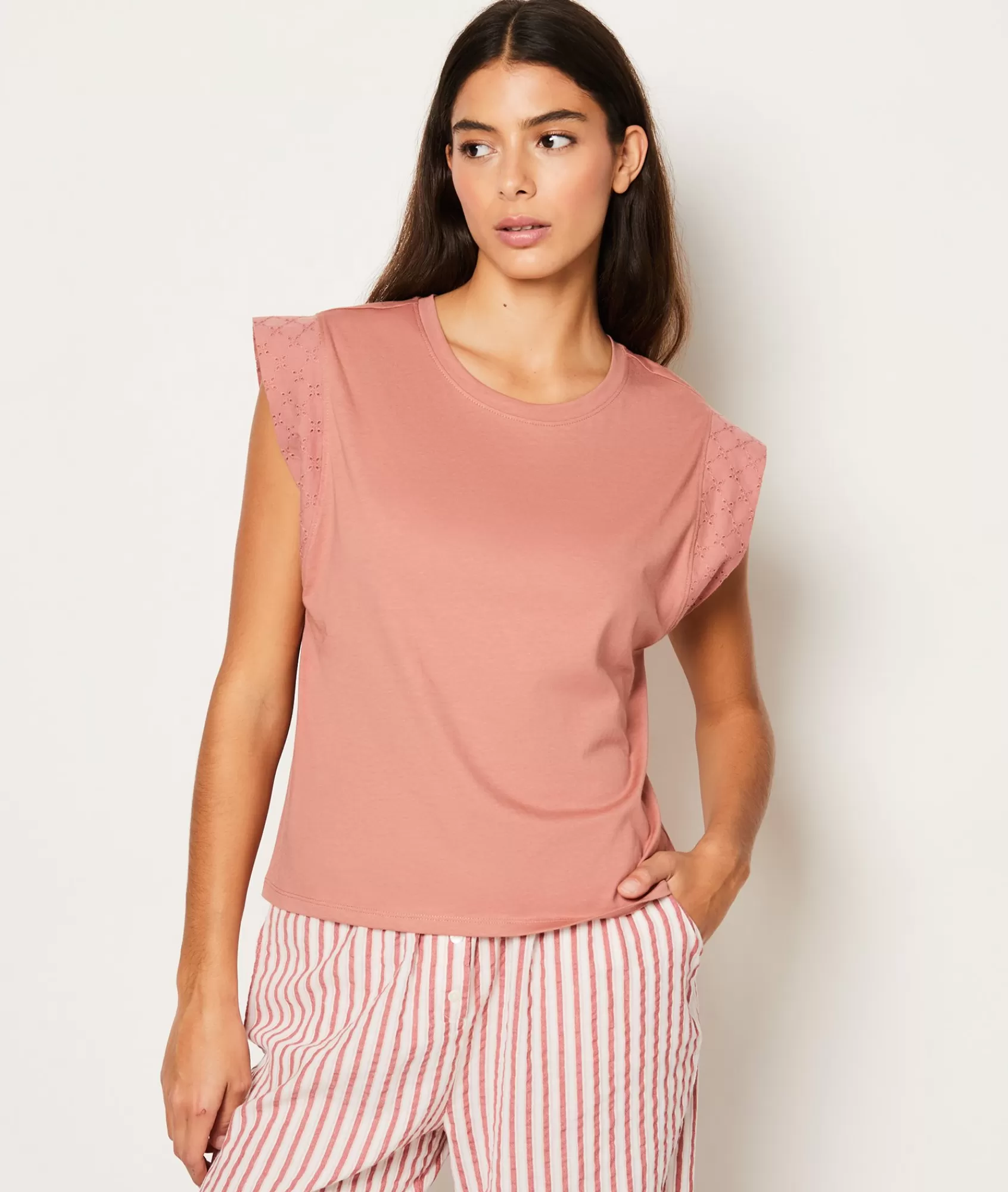 Etam Pyjama Tops>T-shirt de pyjama en coton détail broderie