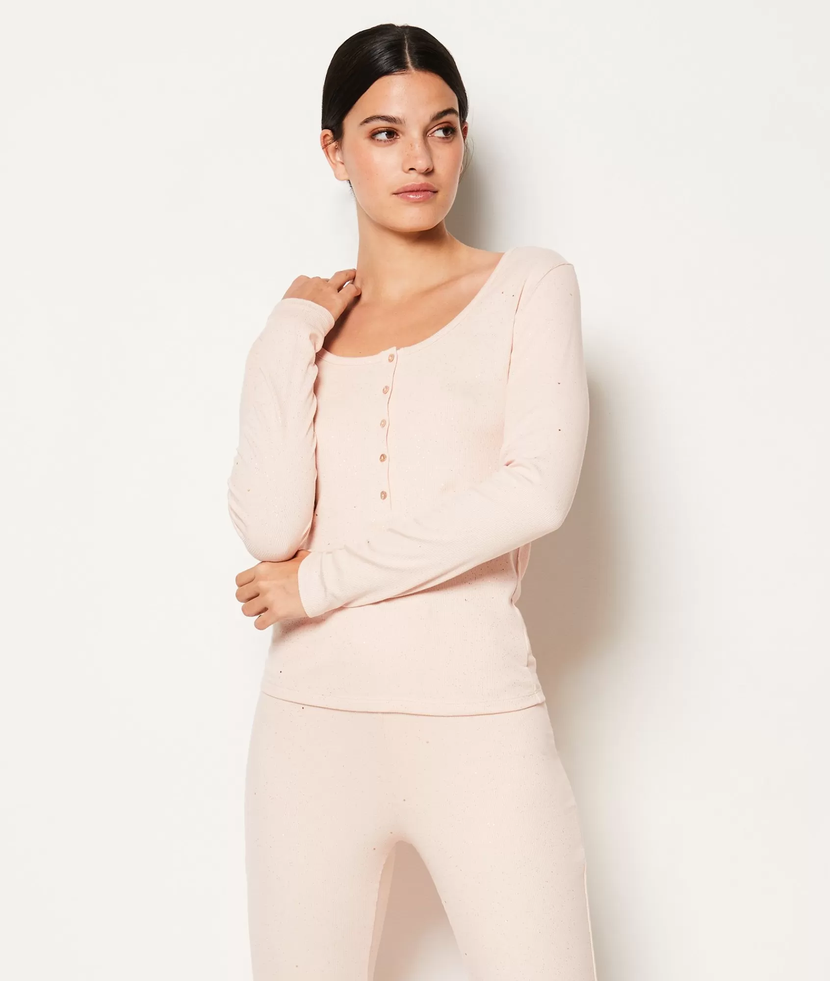 Etam Pyjama Tops>T-shirt manches longues boutonné pailleté