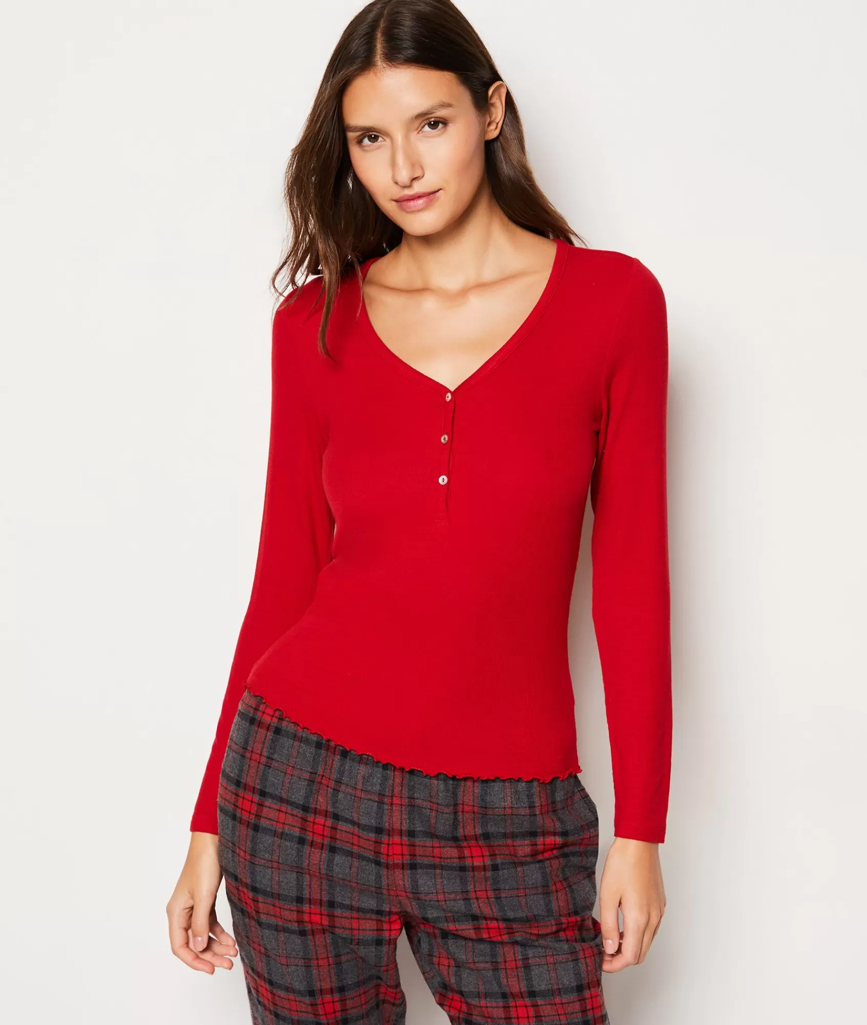 Etam Pyjama Tops>T-shirt manches longues côtelé boutonné