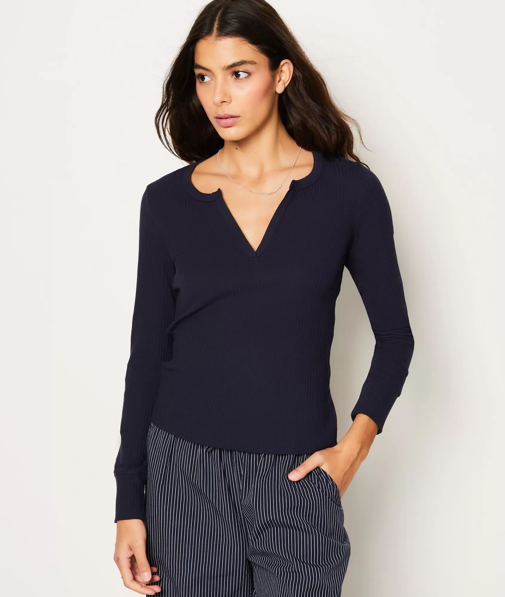 Etam Pyjama Tops>T-shirt manches longues côtelé en coton