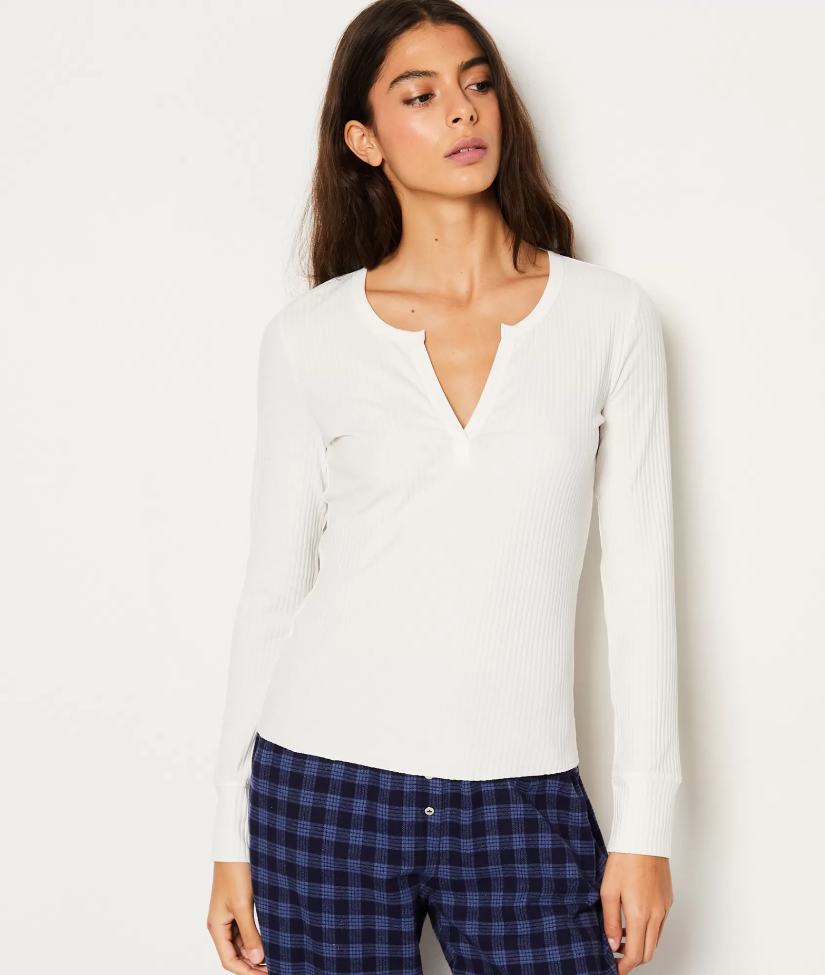Etam Pyjama Tops>T-shirt manches longues côtelé en coton