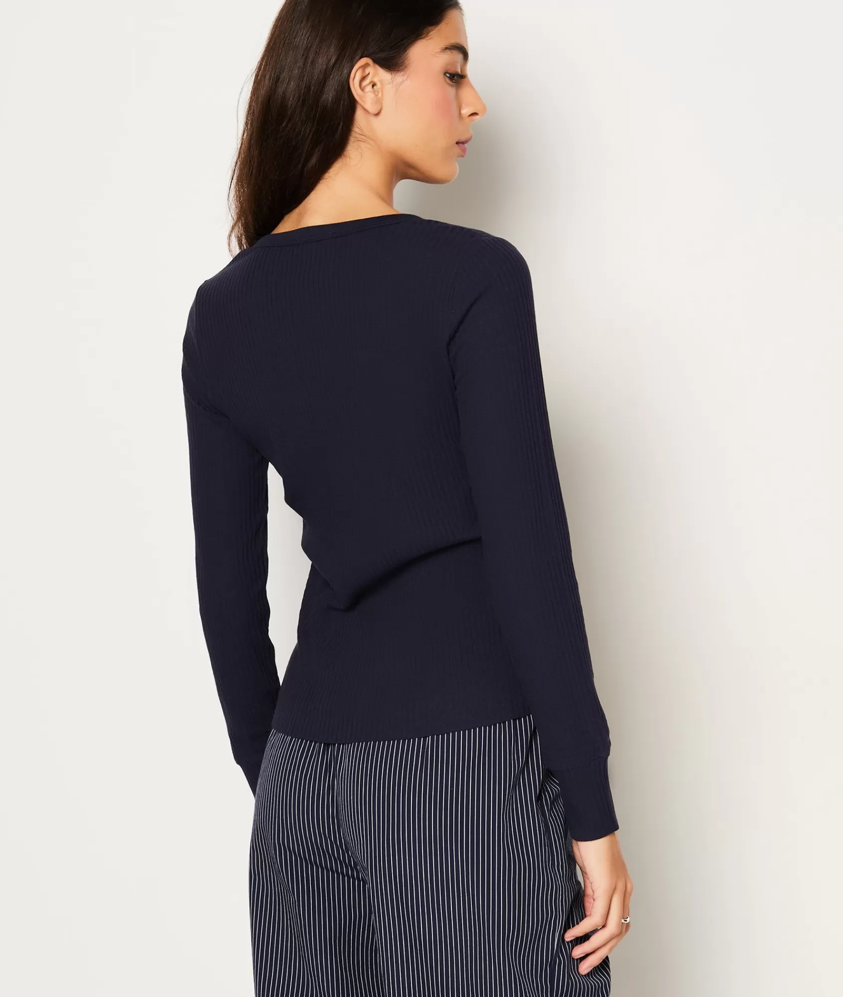Etam Pyjama Tops>T-shirt manches longues côtelé en coton