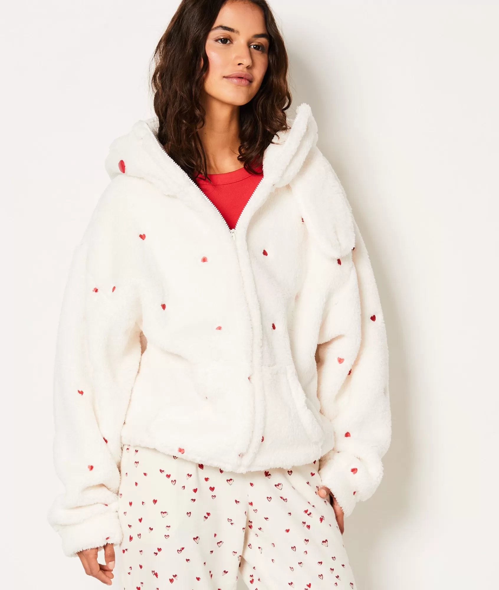 Etam Pyjama Ponchos, Sweatshirts & Jackets>Veste à capuche polaire à cœurs
