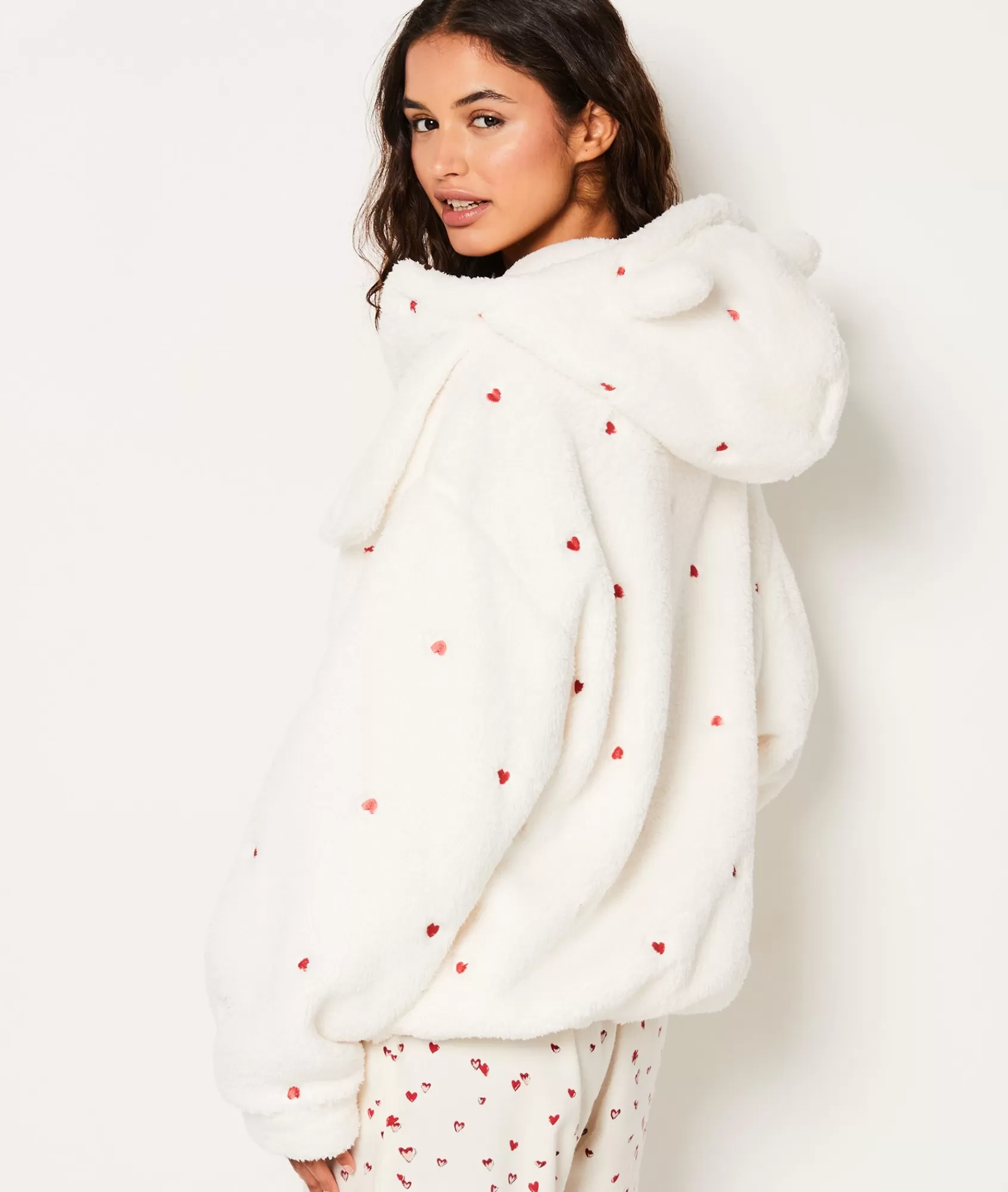 Etam Pyjama Ponchos, Sweatshirts & Jackets>Veste à capuche polaire à cœurs